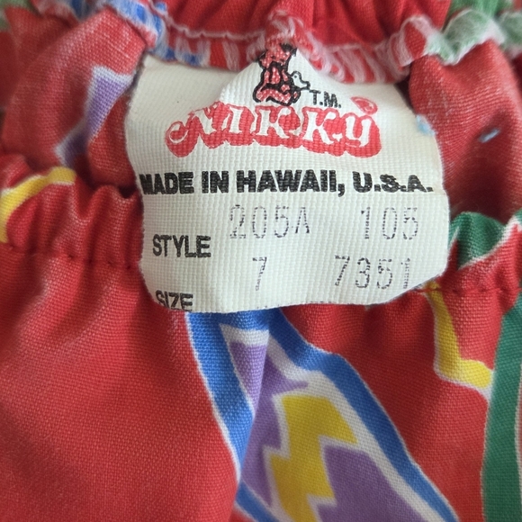 Vintage Nikky | Girls Red Hawaiian Tropical Palm Tree Print Dress Size 7 - Picture 4 of 5
